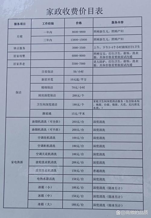 家政公司收费标准是怎样的？